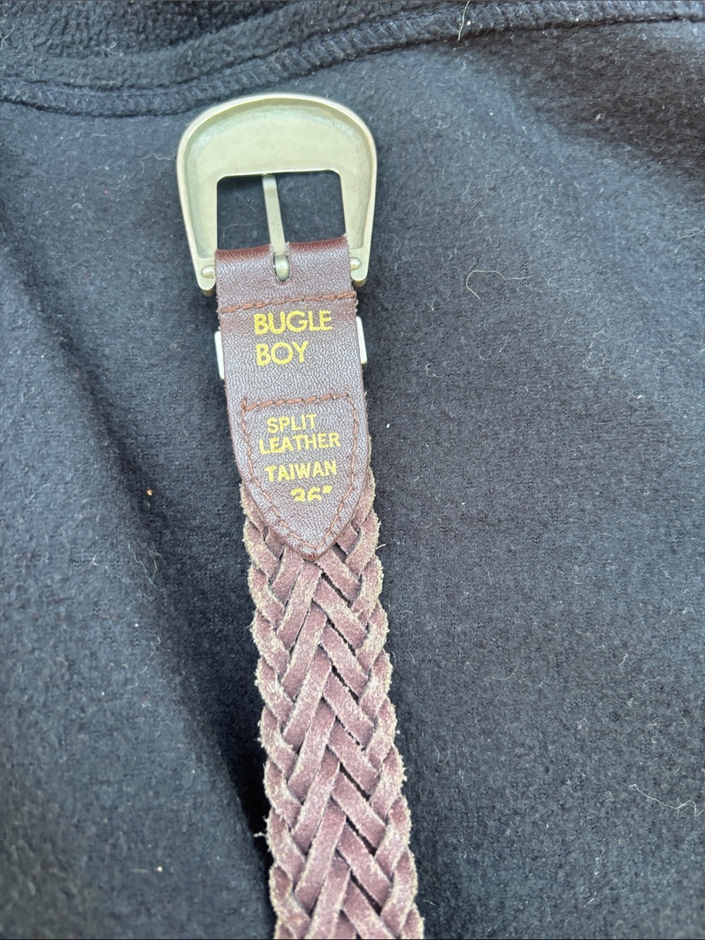Bugle Boy Braided Brown Split Leather Belt with Brass Buckle